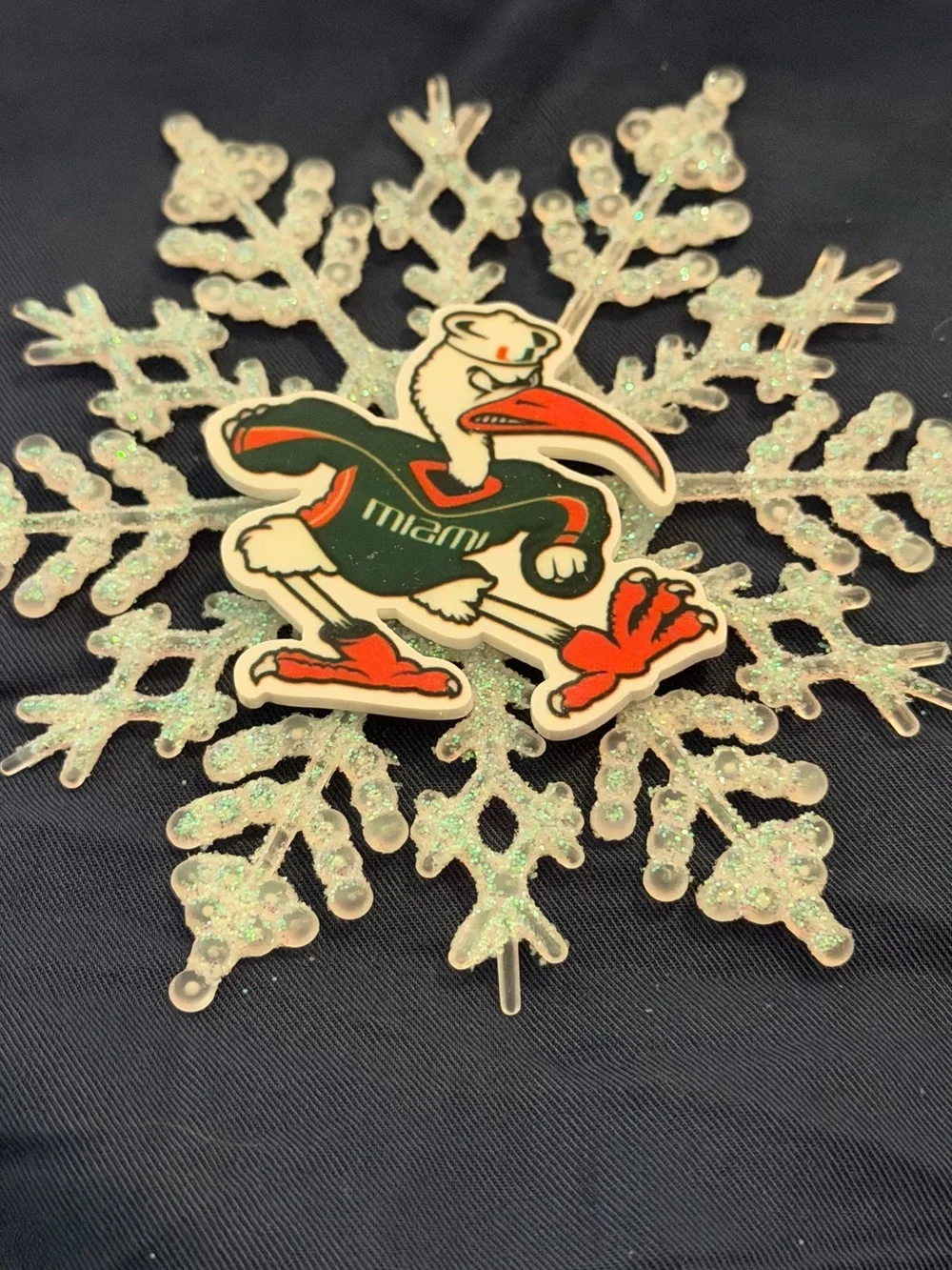 Miami Green and Orange Holiday Snowflake Ornament